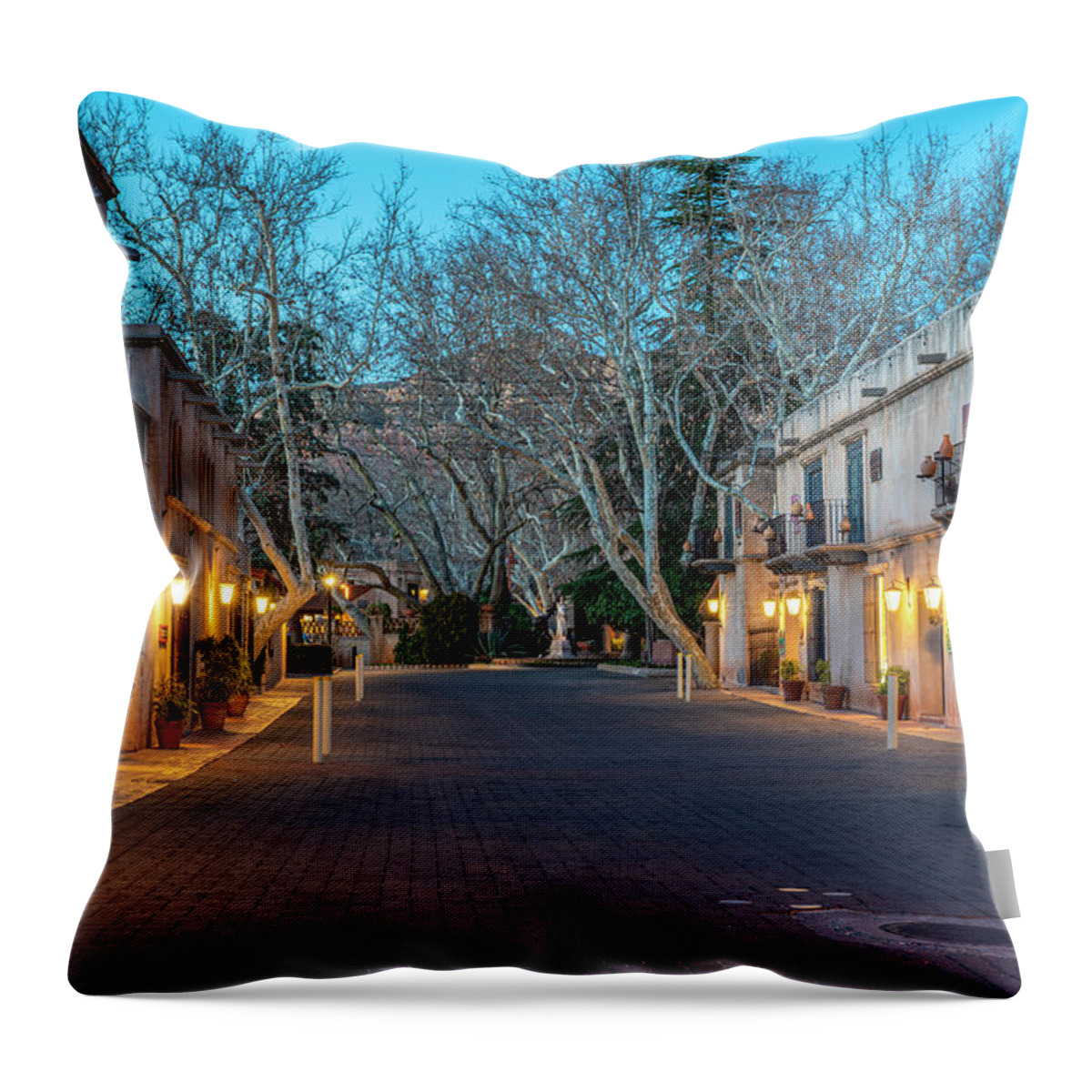 Tlaquepaque Throw Pillow featuring the photograph Tlaquepaque Street at Dusk by Al Judge