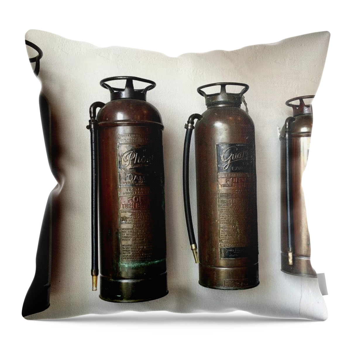 Fire Extinguishers Throw Pillow featuring the photograph To Put Out A Fire by Barbie Corbett-Newmin