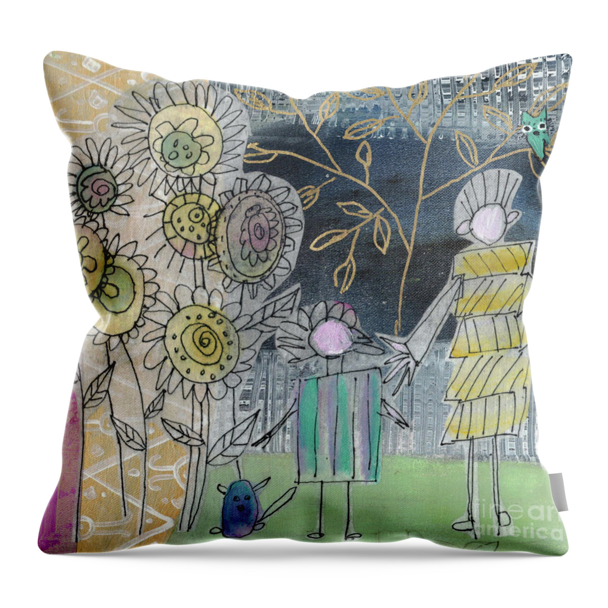 Flowers Throw Pillow featuring the mixed media Together by Janyce Boynton