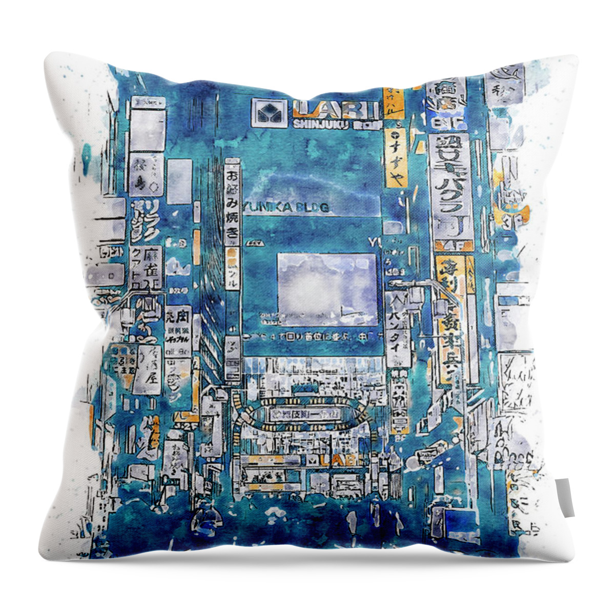 Night Throw Pillow featuring the painting Tokyo Nights - 13 by AM FineArtPrints