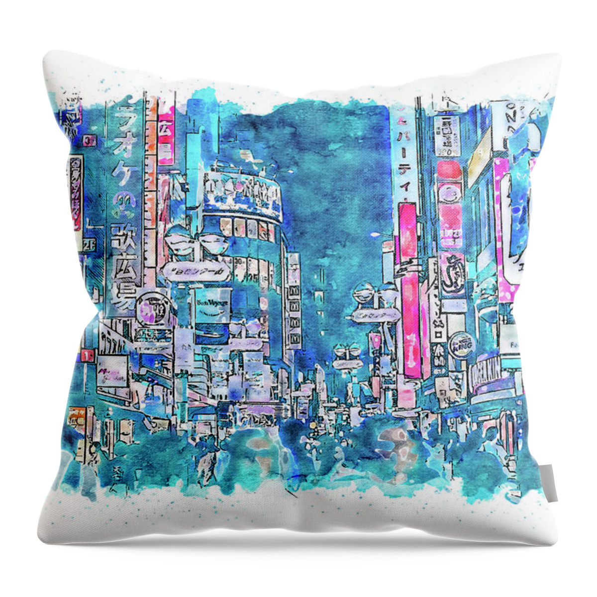 Night Throw Pillow featuring the painting Tokyo Nights - 14 by AM FineArtPrints