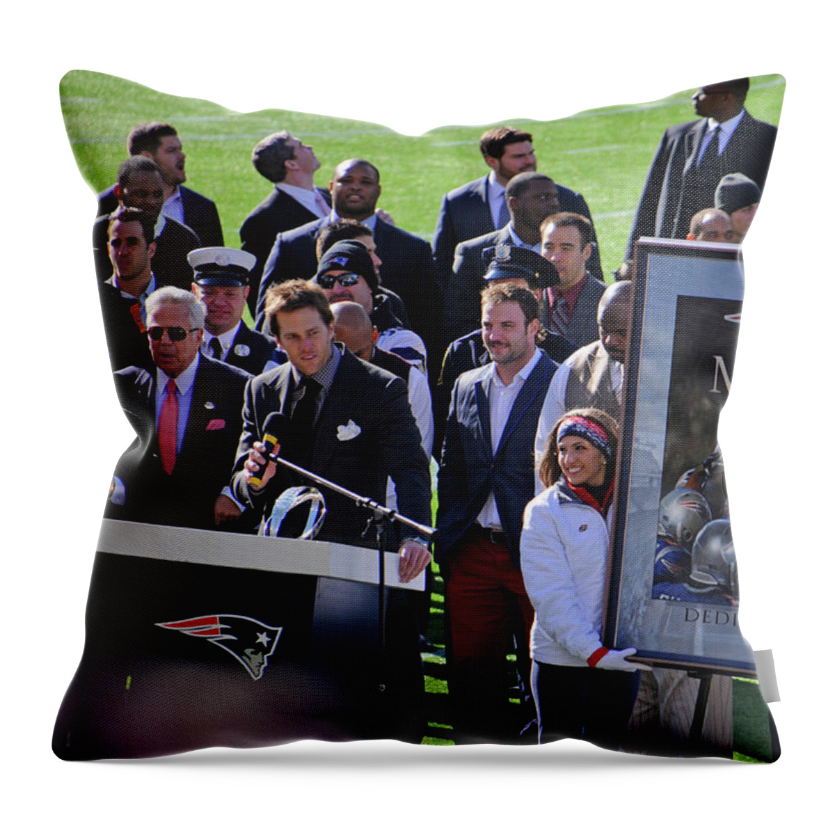 Tom Brady Throw Pillow featuring the photograph Tom Brady at the Podium by Mike Martin