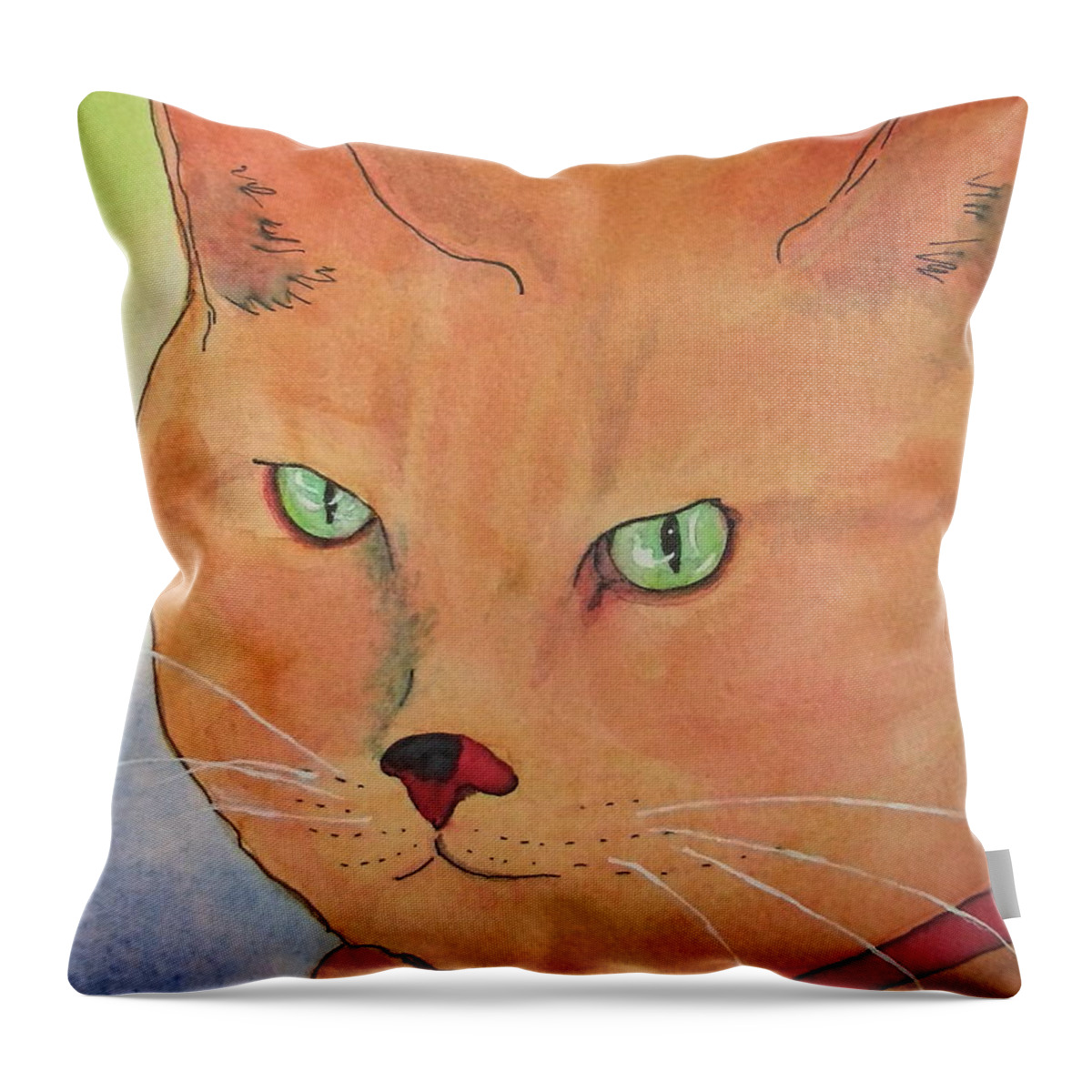Kittycat Throw Pillow featuring the painting Tommy by Mary Ellen Mueller Legault