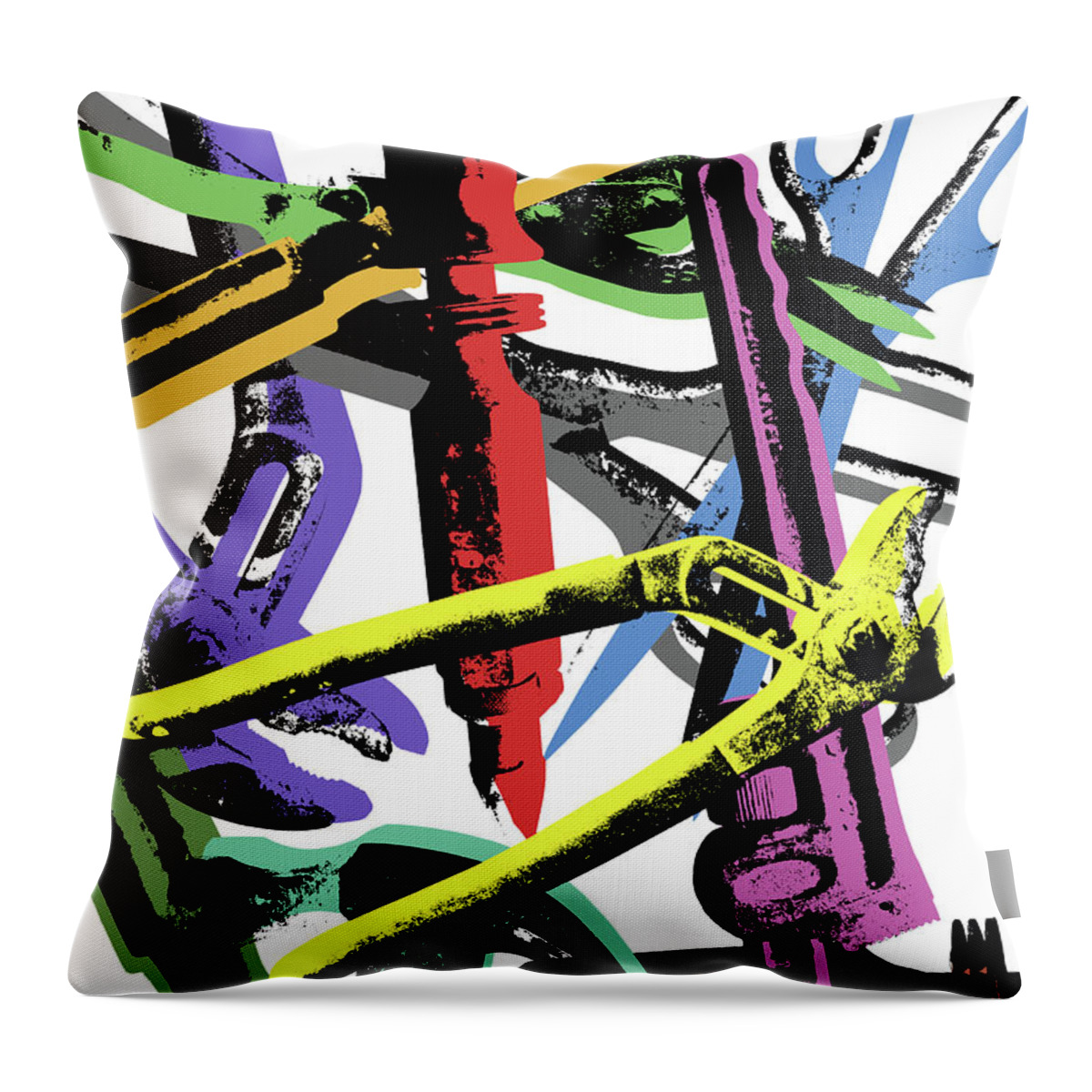 Tools Throw Pillow featuring the digital art Tools - Collage Pop Art Warhol style by Jean luc Comperat