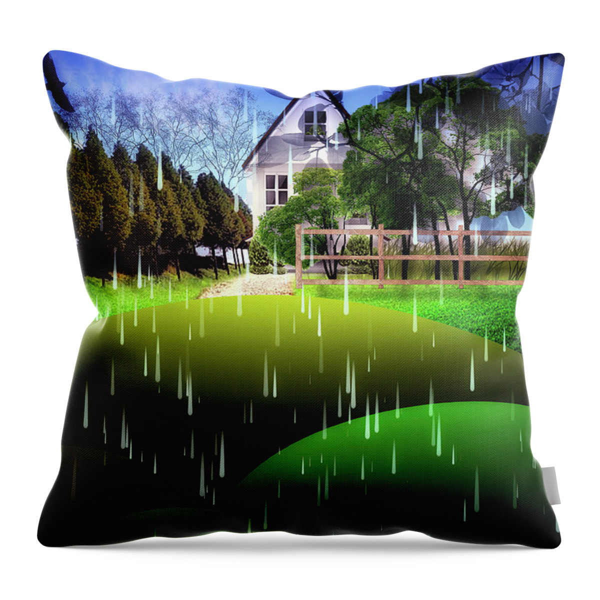 Folk Art Throw Pillow featuring the photograph Top Of The Hill In The Rain by Jack Torcello