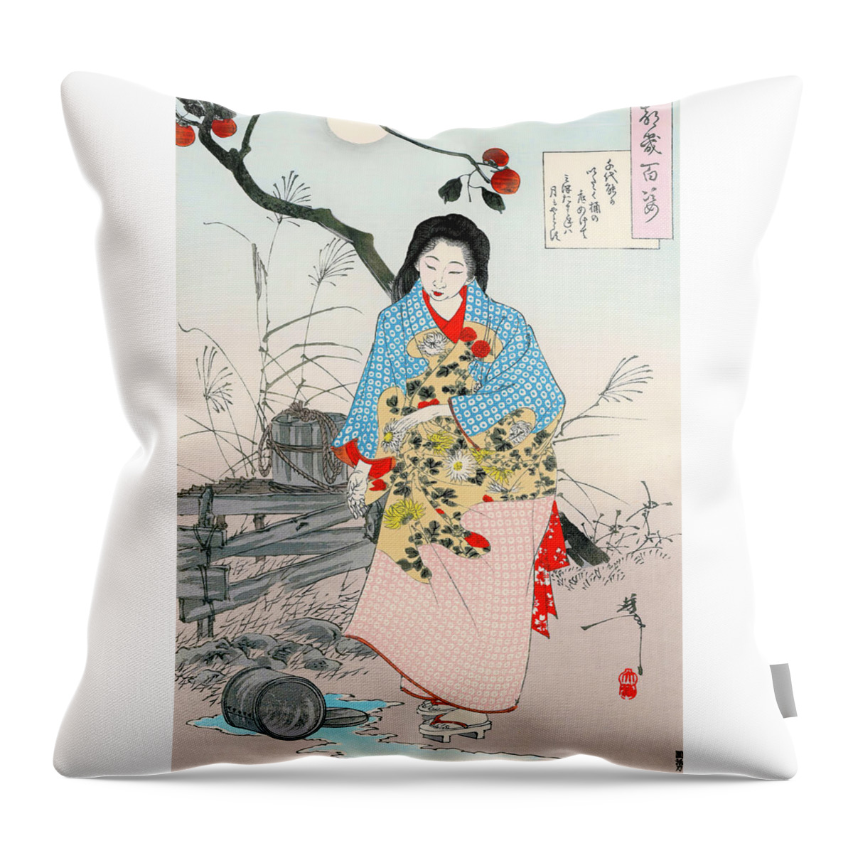 Tsukioka Throw Pillow featuring the painting Top Quality Art - ADACHI CHIYONO by Tsukioka Yoshitoshi