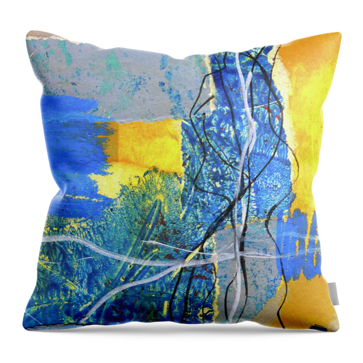 Torn Paper Throw Pillow featuring the mixed media Torn Blue by Nancy Merkle