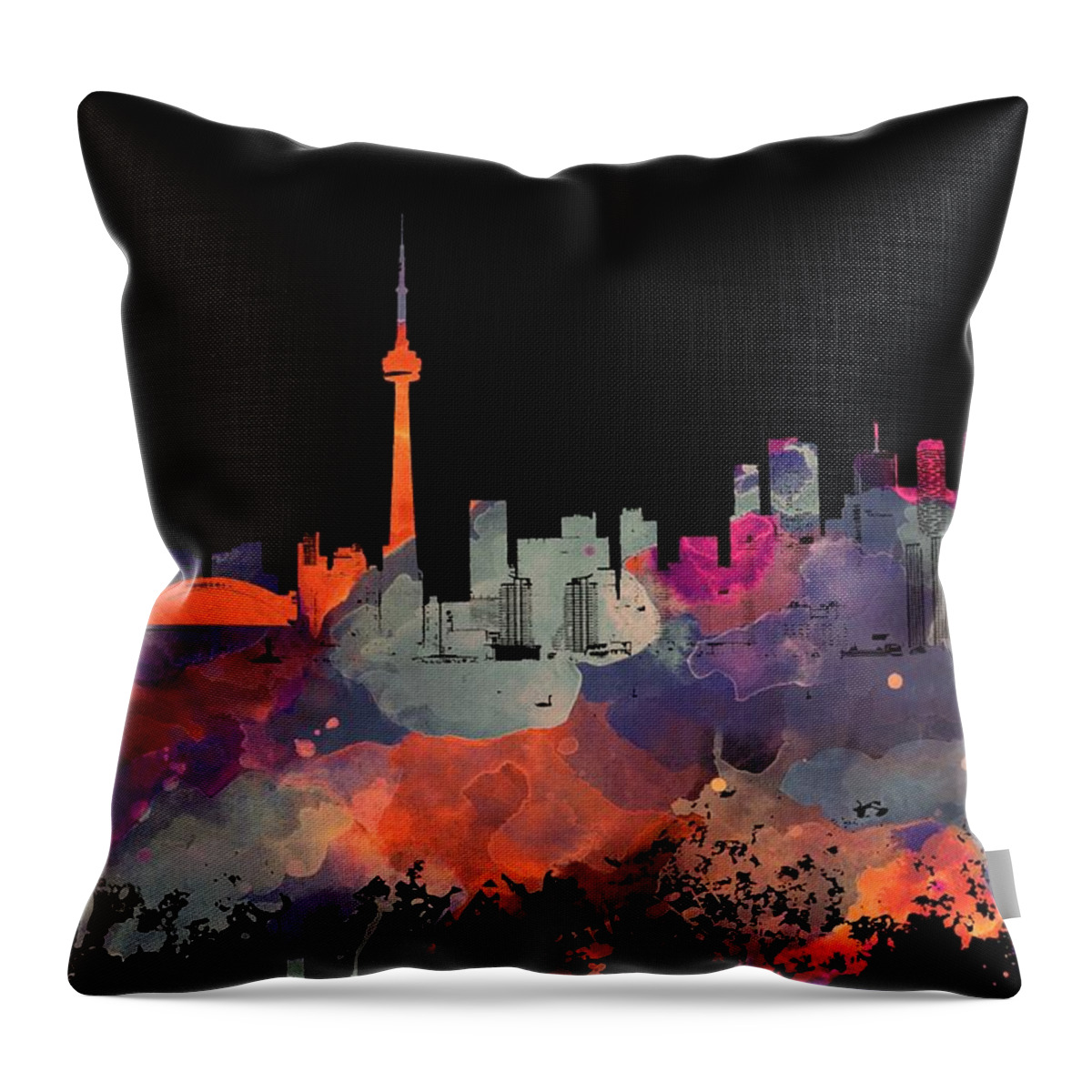 Toronto Throw Pillow featuring the mixed media Toronto Ontario Canada black skyline Design 251 by Lucie Dumas
