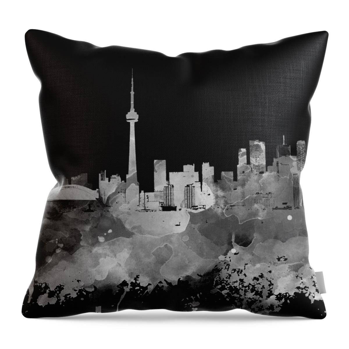 Toronto Throw Pillow featuring the mixed media Toronto Ontario Canada grayscale skyline Design 252 by Lucie Dumas