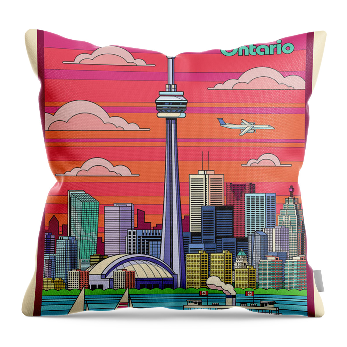 Travel Poster Throw Pillow featuring the digital art Toronto Pop Art Poster by Jim Zahniser