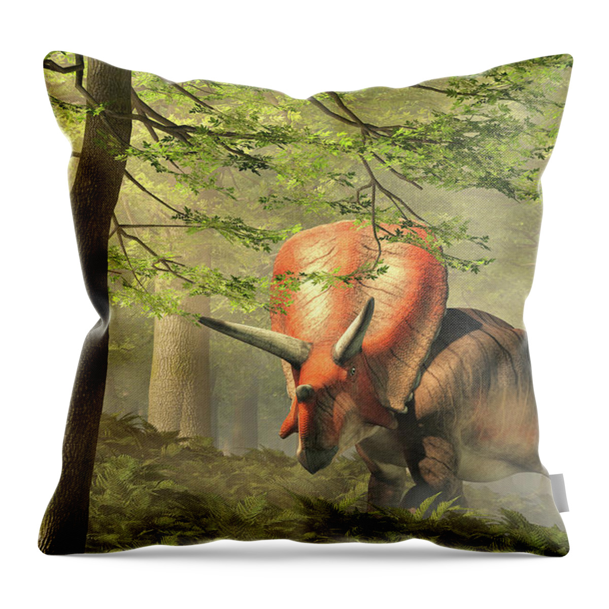 Torosaurus Throw Pillow featuring the digital art Torosaurus in a Forest by Daniel Eskridge