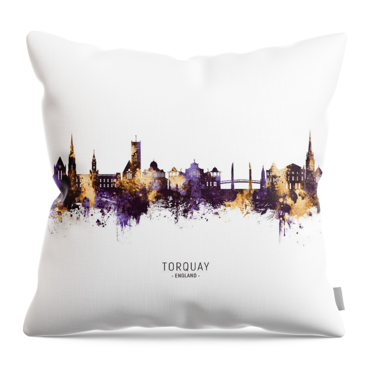 Torquay Throw Pillow featuring the digital art Torquay England Skyline #38 by Michael Tompsett