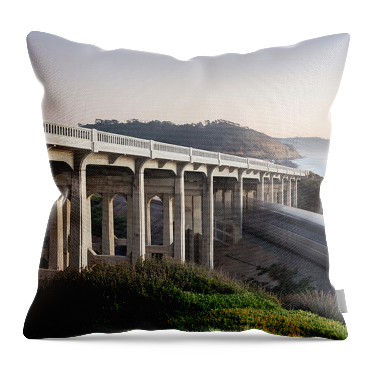 San Diego Throw Pillow featuring the photograph Torrey Pines Bridge and Train by William Dunigan