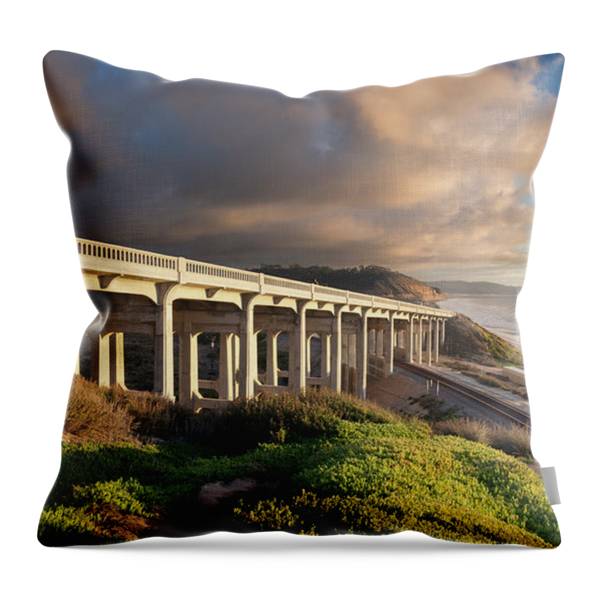 San Diego Throw Pillow featuring the photograph Torrey Pines Bridge Colorful Clouds by William Dunigan