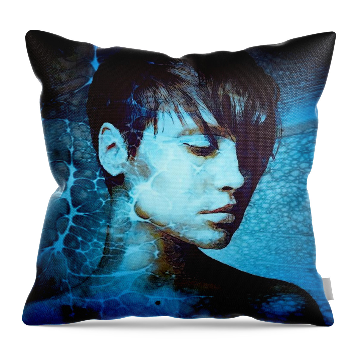 Portrait Throw Pillow featuring the digital art Touch of blues by Gun Legler