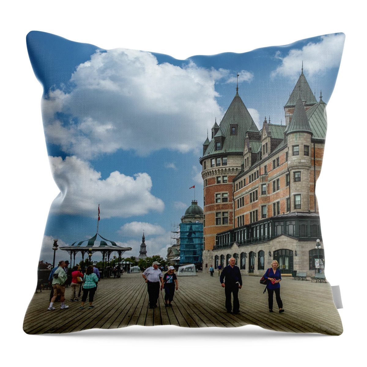 Building Materials Throw Pillow featuring the photograph Tourists on the Promenade in Quebec City by Darryl Brooks