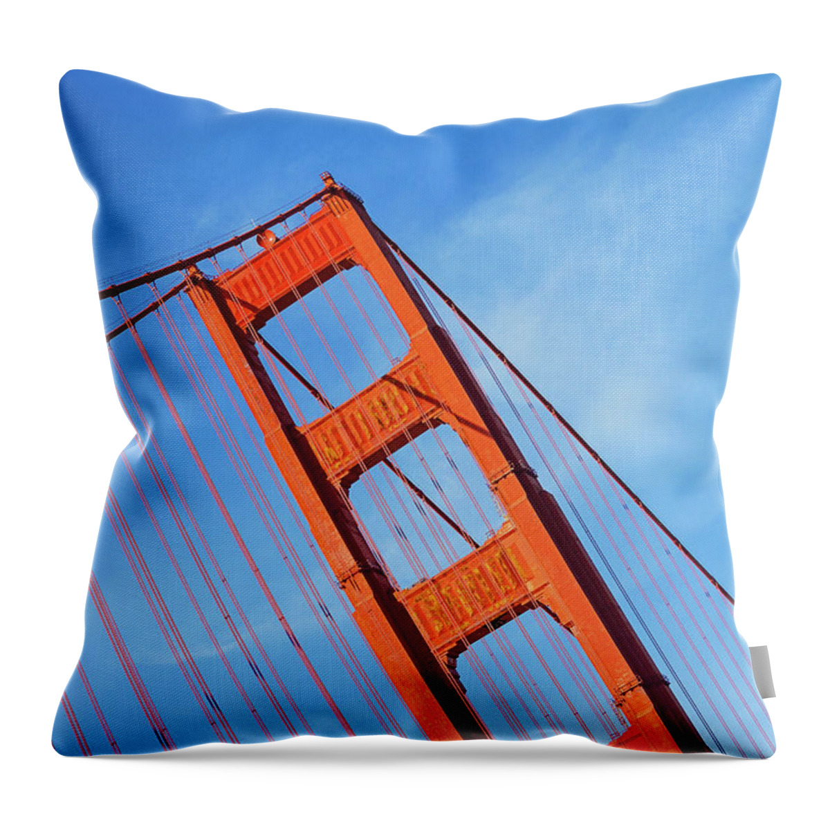 Golden Gate Bridge Throw Pillow featuring the photograph Towering Golden Gate by Melanie Alexandra Price