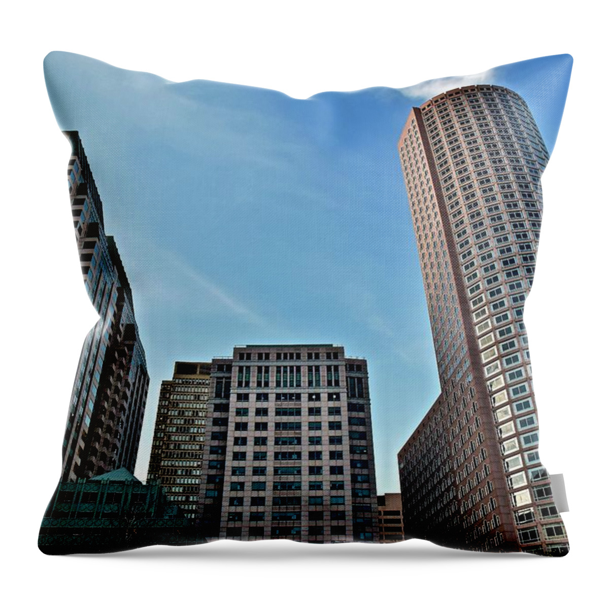 Boston Throw Pillow featuring the photograph Towering Overhead in Boston by Frozen in Time Fine Art Photography