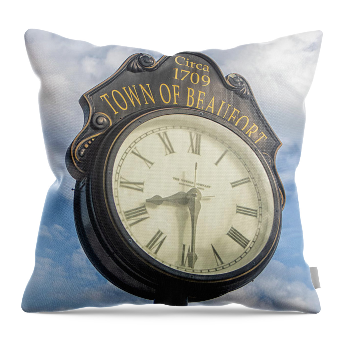 Beaufort Throw Pillow featuring the photograph Town Clock - Beaufort North Carolina by Bob Decker