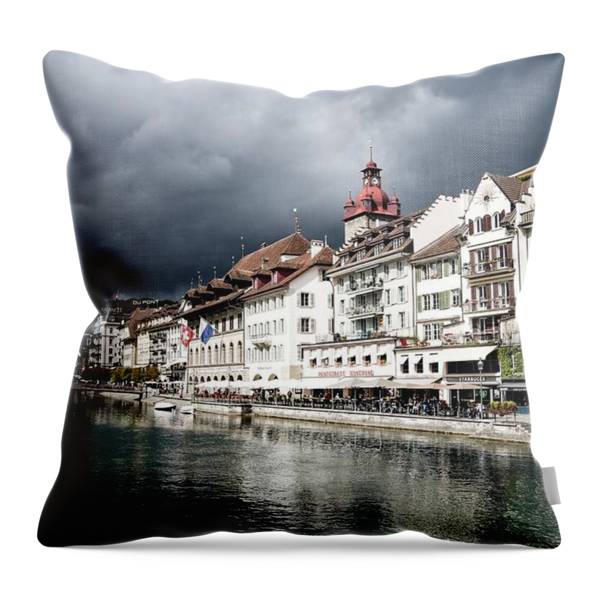 Town Hall Throw Pillow featuring the photograph Town Hall Luzern Switzerland by Claudia Zahnd-Prezioso