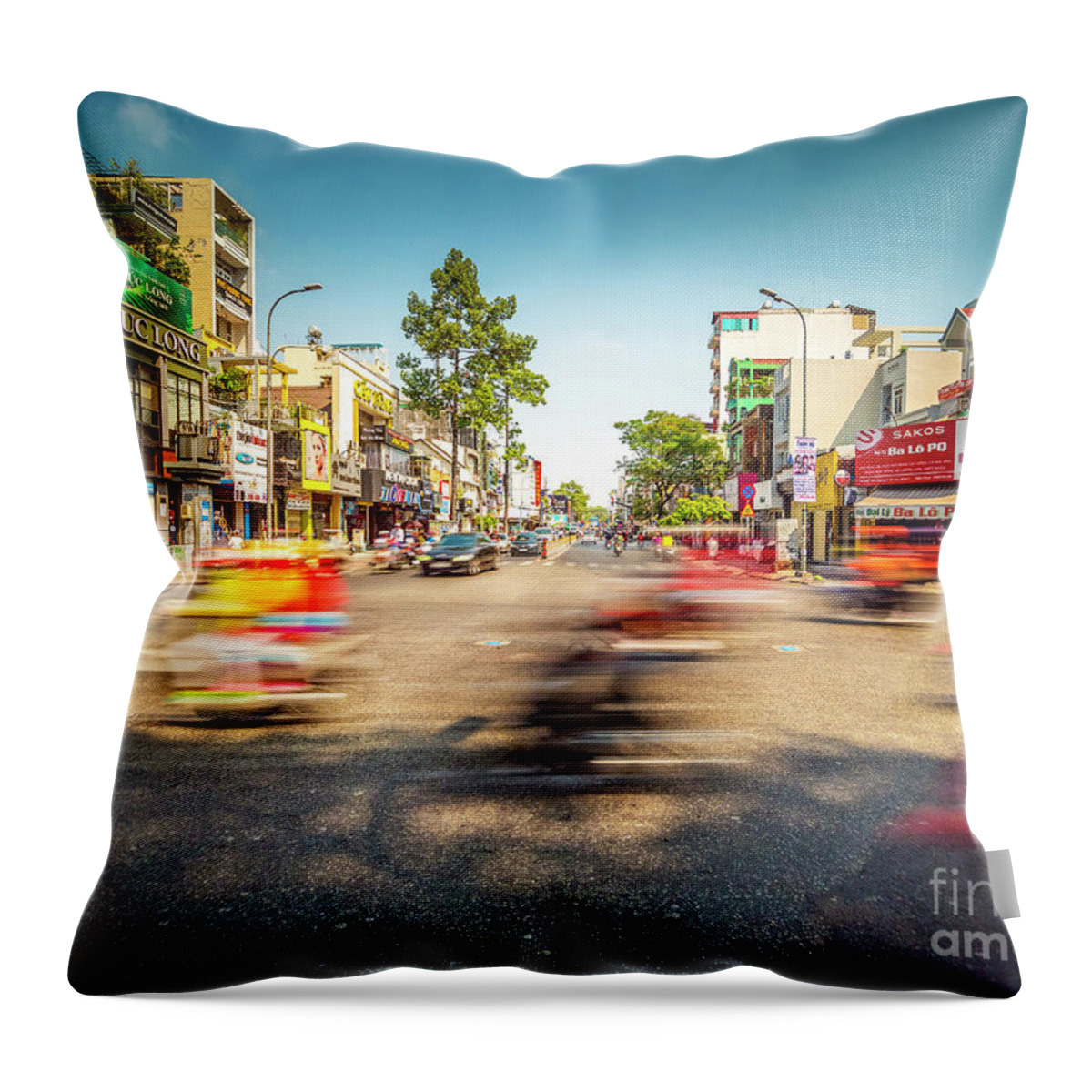 Saigon Throw Pillow featuring the photograph Traffic at Ho Chi Minh City aka Saigon Intersection in Vietnam by Bryan Mullennix
