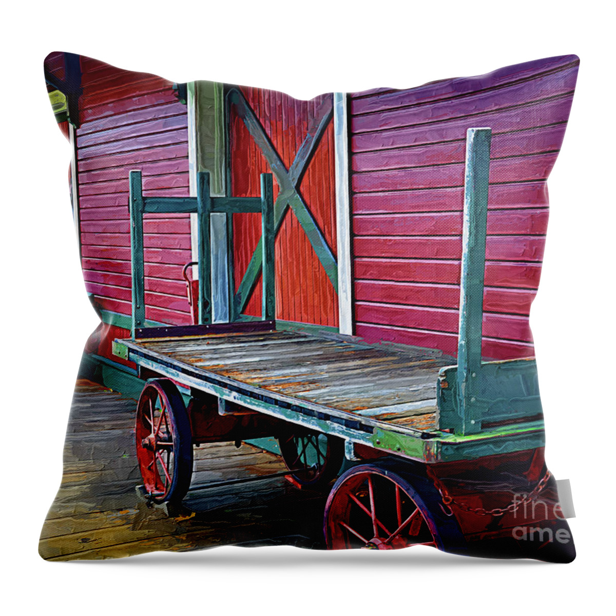 Railroad-station Throw Pillow featuring the digital art Train Carts by Kirt Tisdale