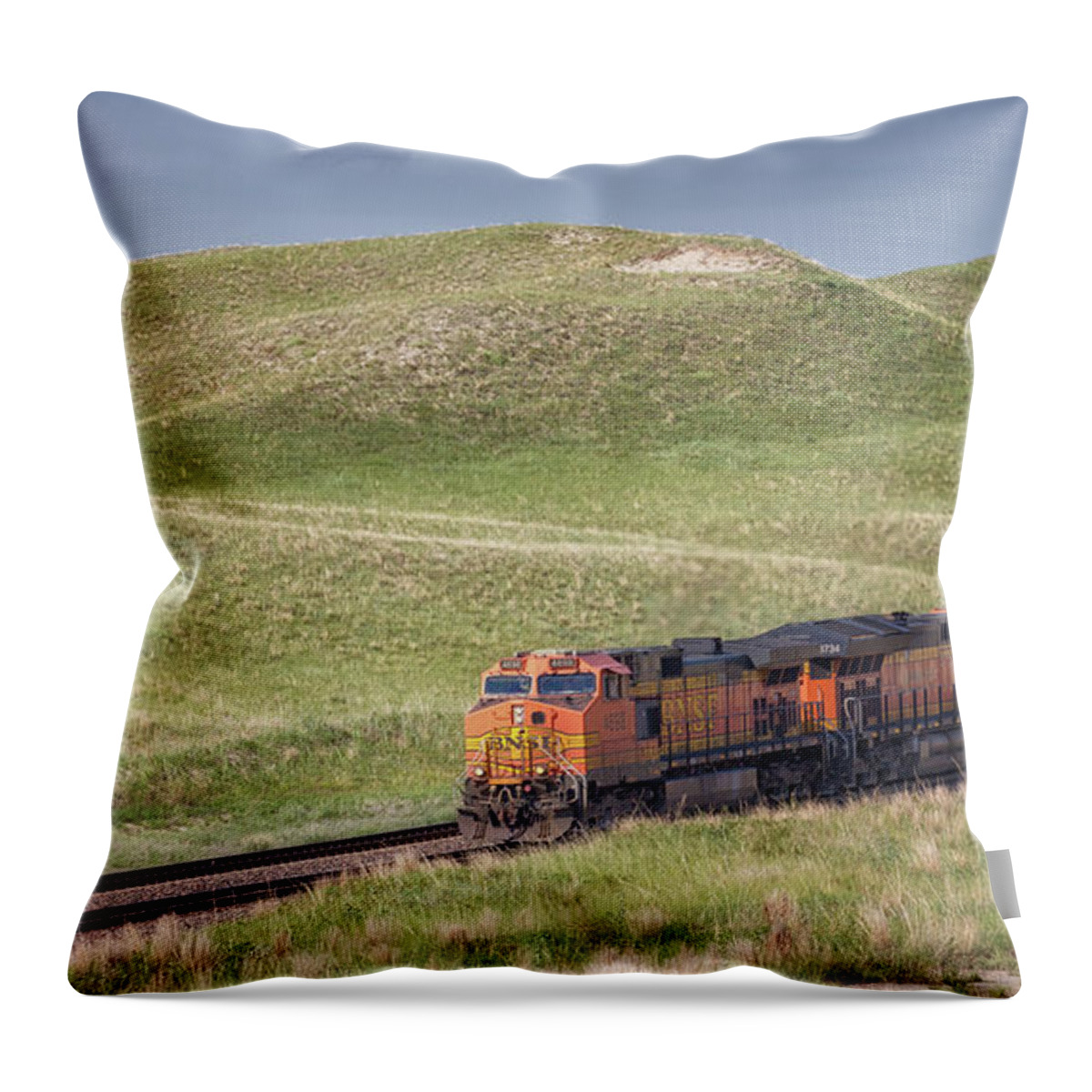 Nebraska Sandhills Throw Pillow featuring the photograph Train in the Sandhills - Sandhills Journey by Susan Rissi Tregoning