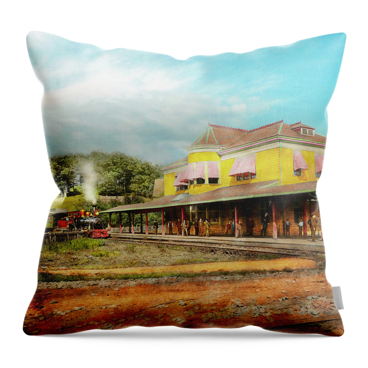 West Virginia Throw Pillow featuring the photograph Train Station - The people you meet 1890 by Mike Savad