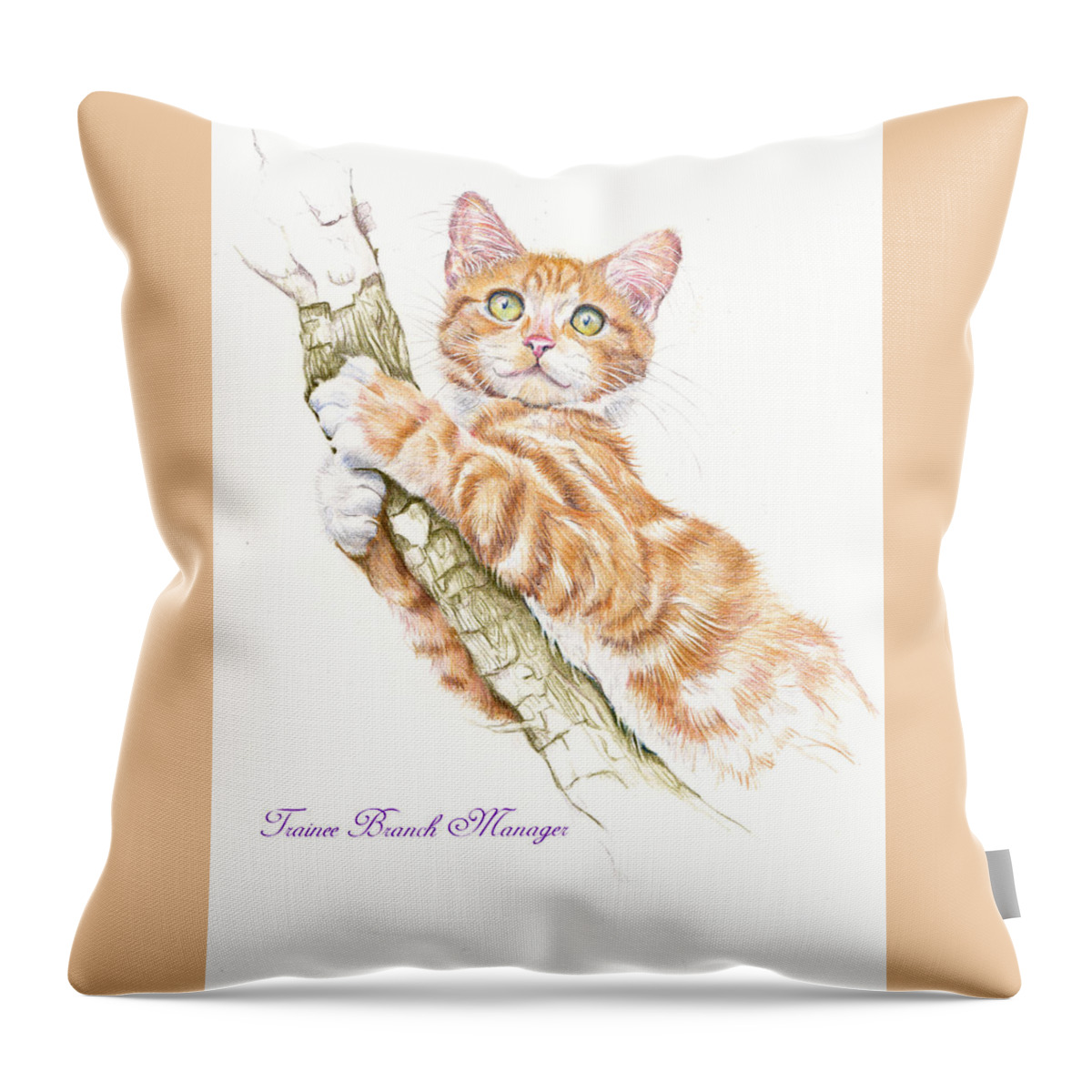 Cat Throw Pillow featuring the painting Trainee Branch Manager by Debra Hall