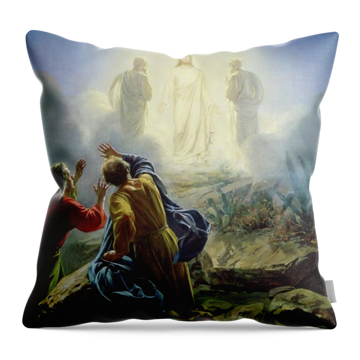Christian Throw Pillow featuring the painting Transfiguration of Jesus by Carl Bloch