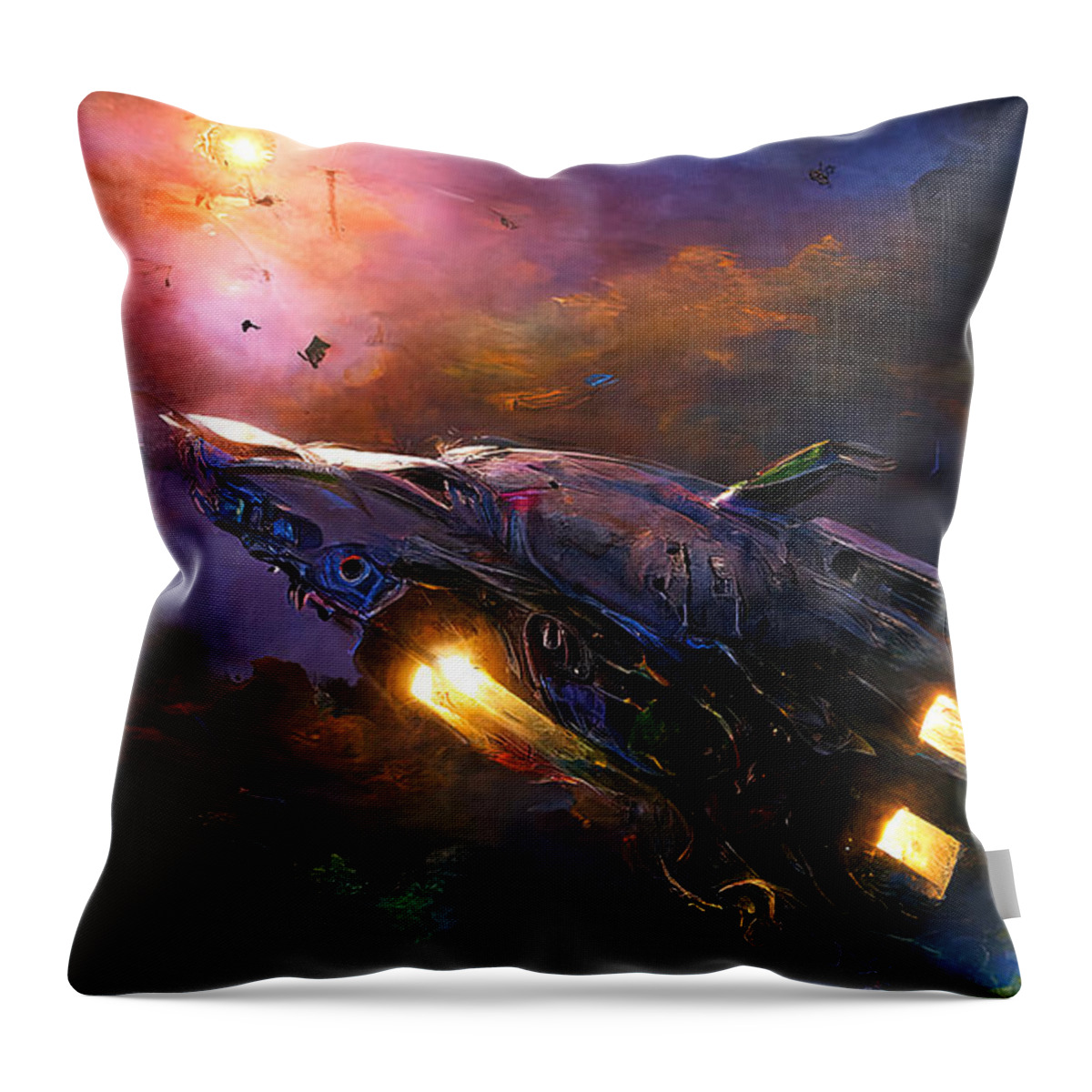 Spaceship Throw Pillow featuring the painting Traveling at the speed of light, 04 by AM FineArtPrints