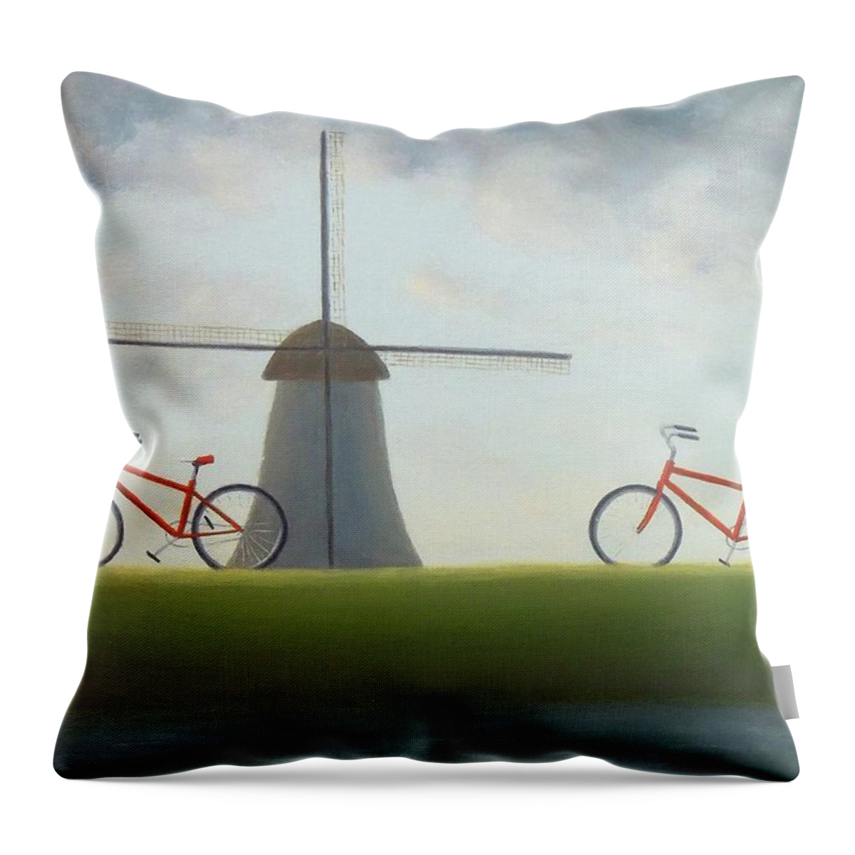 Two Bicycles Throw Pillow featuring the painting Travelling in Holland by Phyllis Andrews