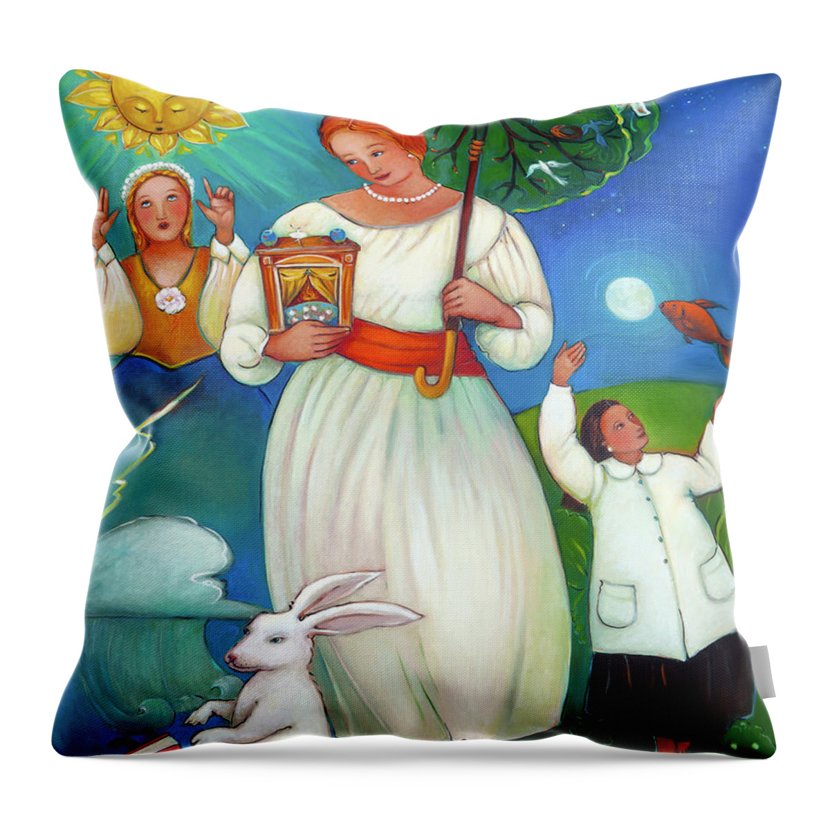 Girl Throw Pillow featuring the painting Treasure Box by Linda Carter Holman