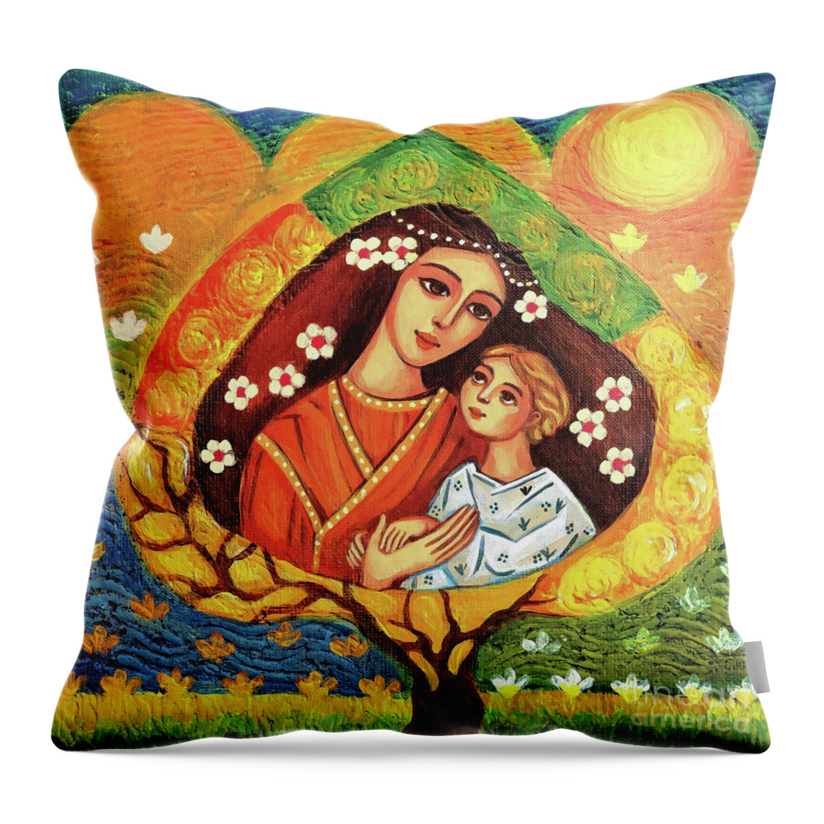 Mother And Child Throw Pillow featuring the painting Tree of Life #2 by Eva Campbell