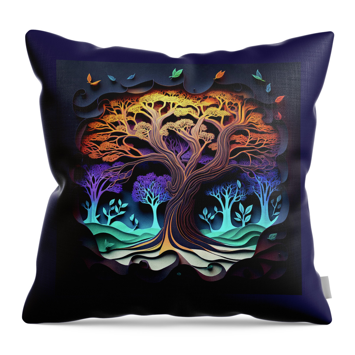 Tree Of Life Throw Pillow featuring the digital art Tree of Life - Paper Cut by Peggy Collins