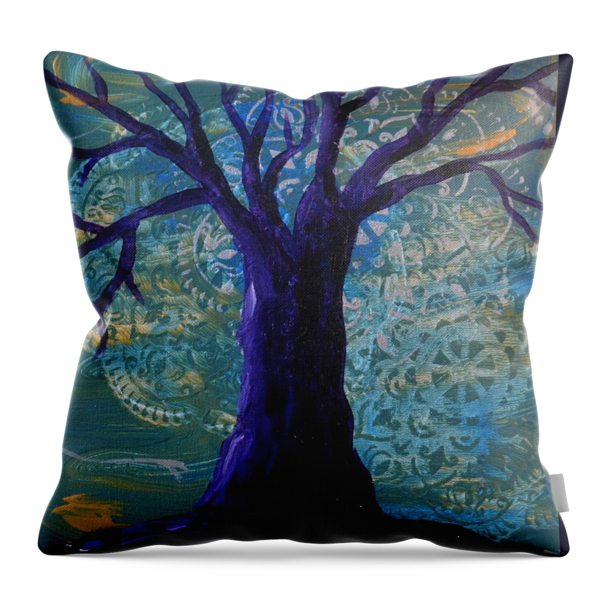Tree Throw Pillow featuring the painting Tree on textured background by Nancy Sisco