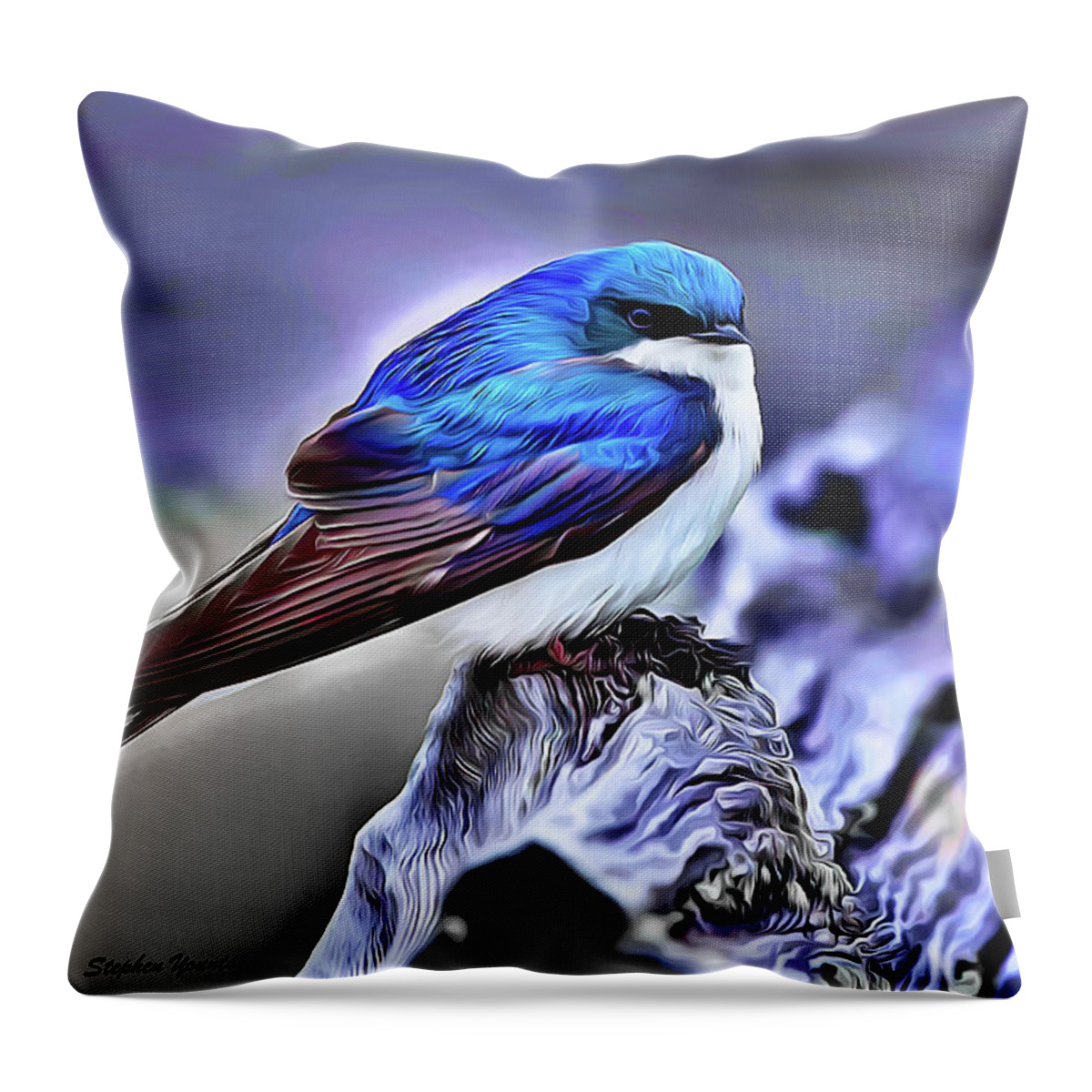 Tree Swallow Throw Pillow featuring the digital art Tree Swallow by Stephen Younts