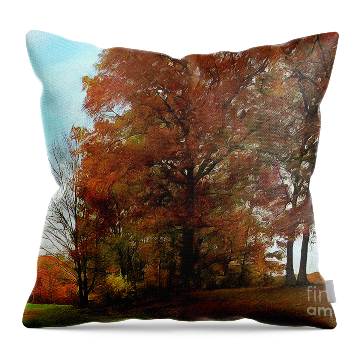 Landscape Throw Pillow featuring the photograph Trees Along The Fairway by Cedric Hampton
