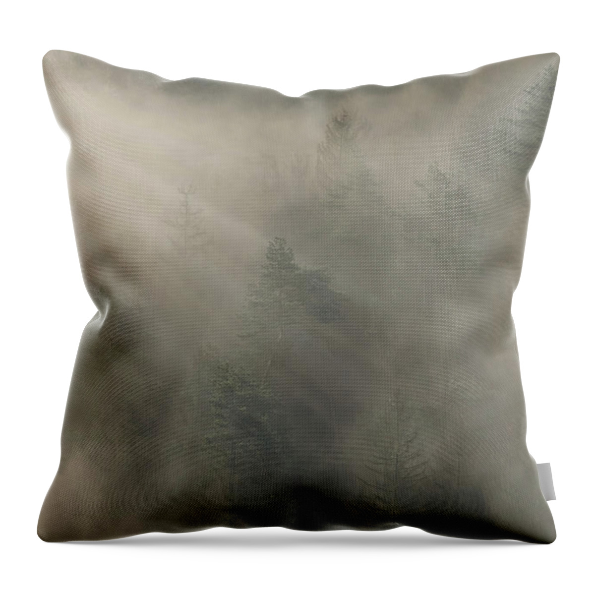 Trees Throw Pillow featuring the photograph Trees in morning fog by Joana Kruse