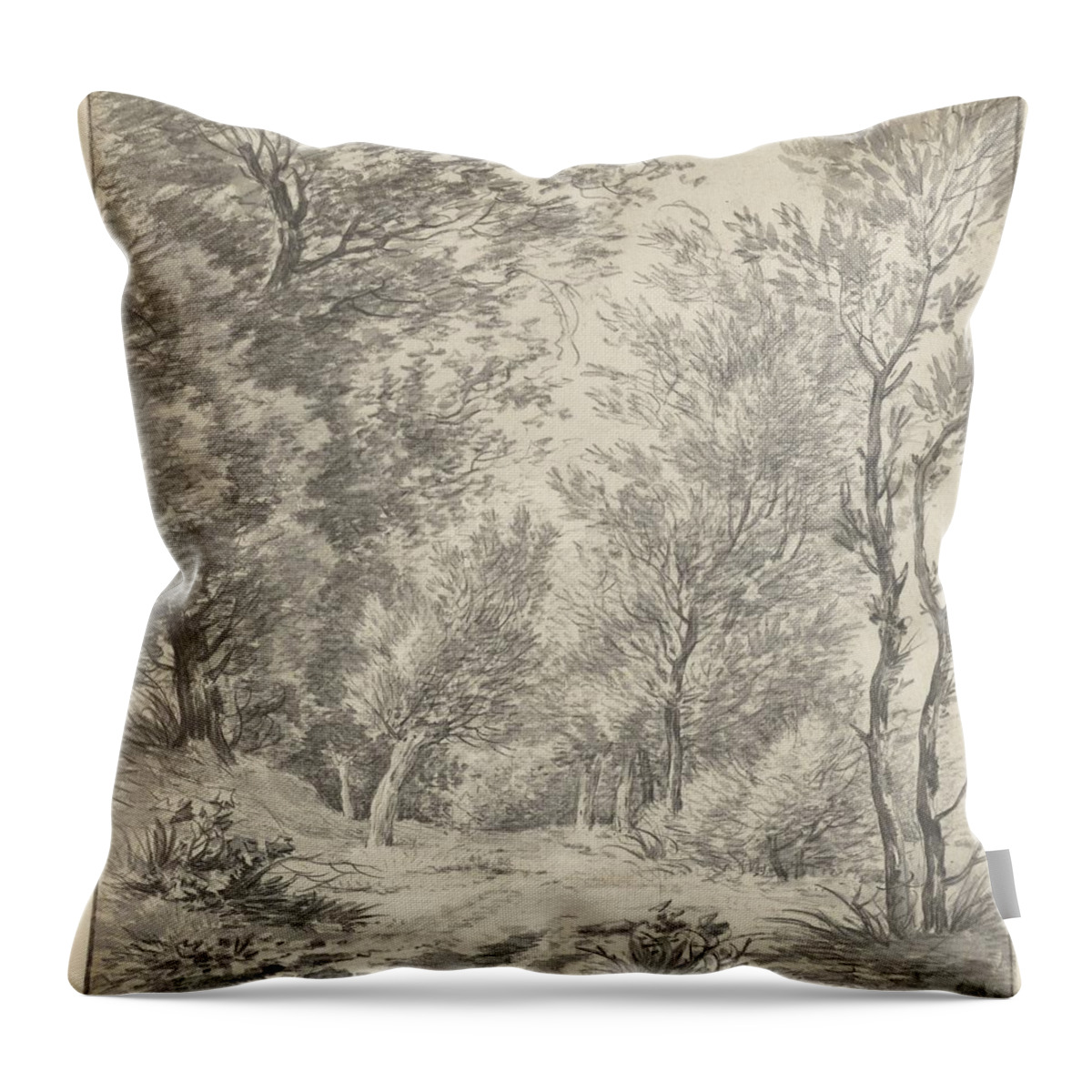Vintage Throw Pillow featuring the painting Trees on the Amstelveense Weg, Hermanus Fock, 1776 by MotionAge Designs