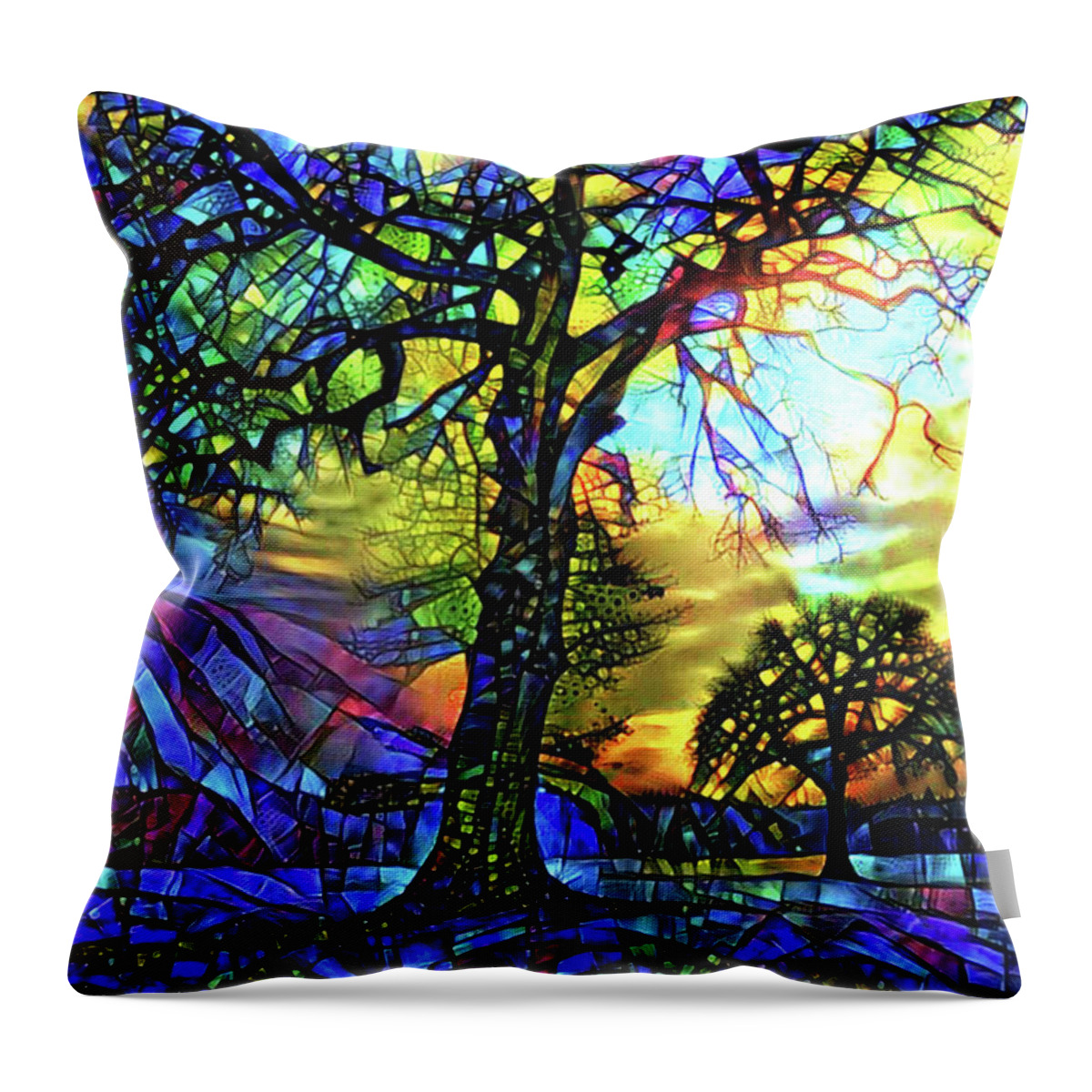 Stained Glass Throw Pillow featuring the digital art Trees - Stained Glass by Peggy Collins