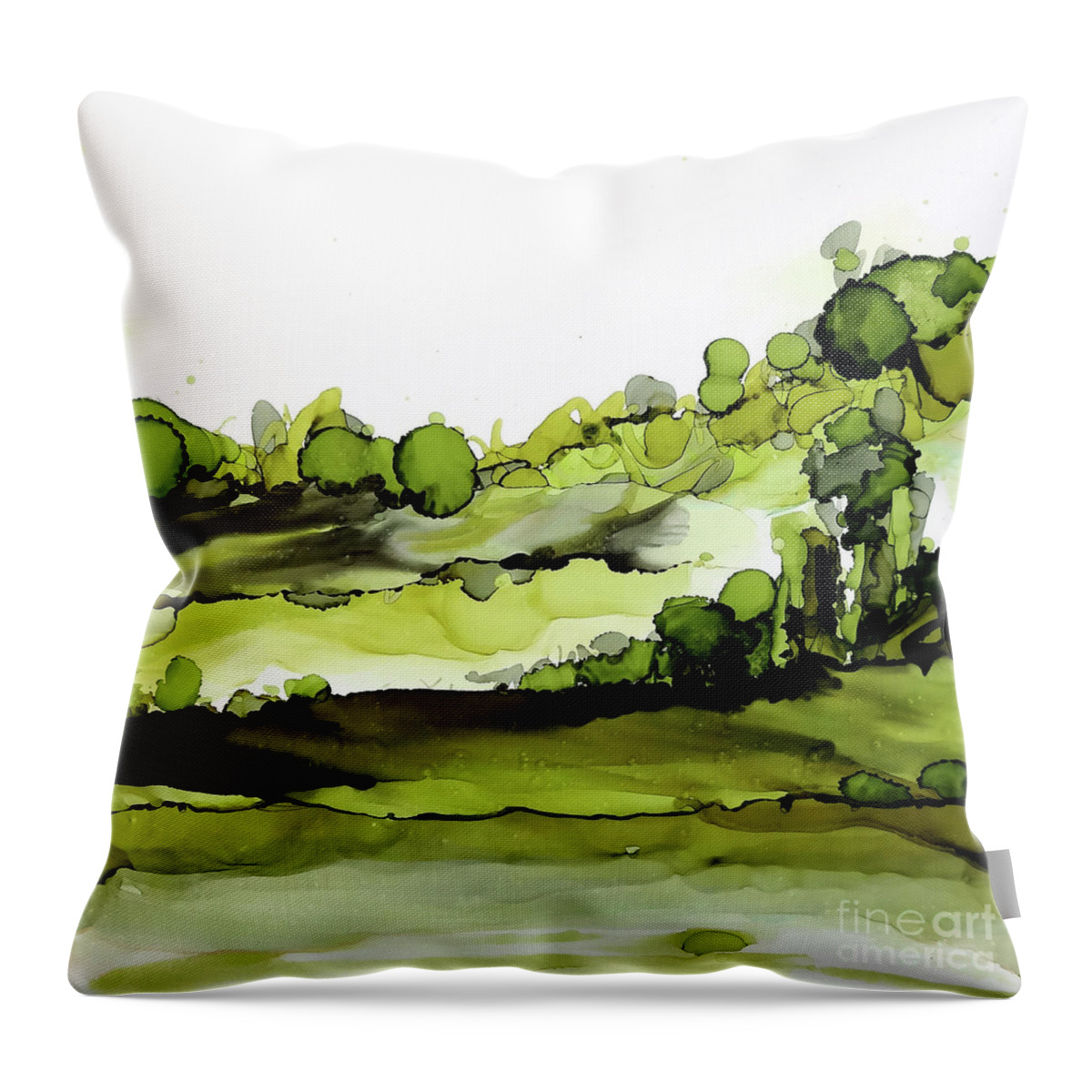 Alcohol Ink Throw Pillow featuring the painting Treescape 2 by Chris Paschke