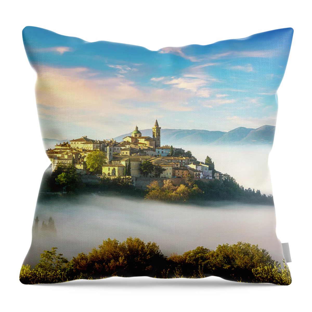 Trevi Throw Pillow featuring the photograph Trevi above the Fog by Stefano Orazzini