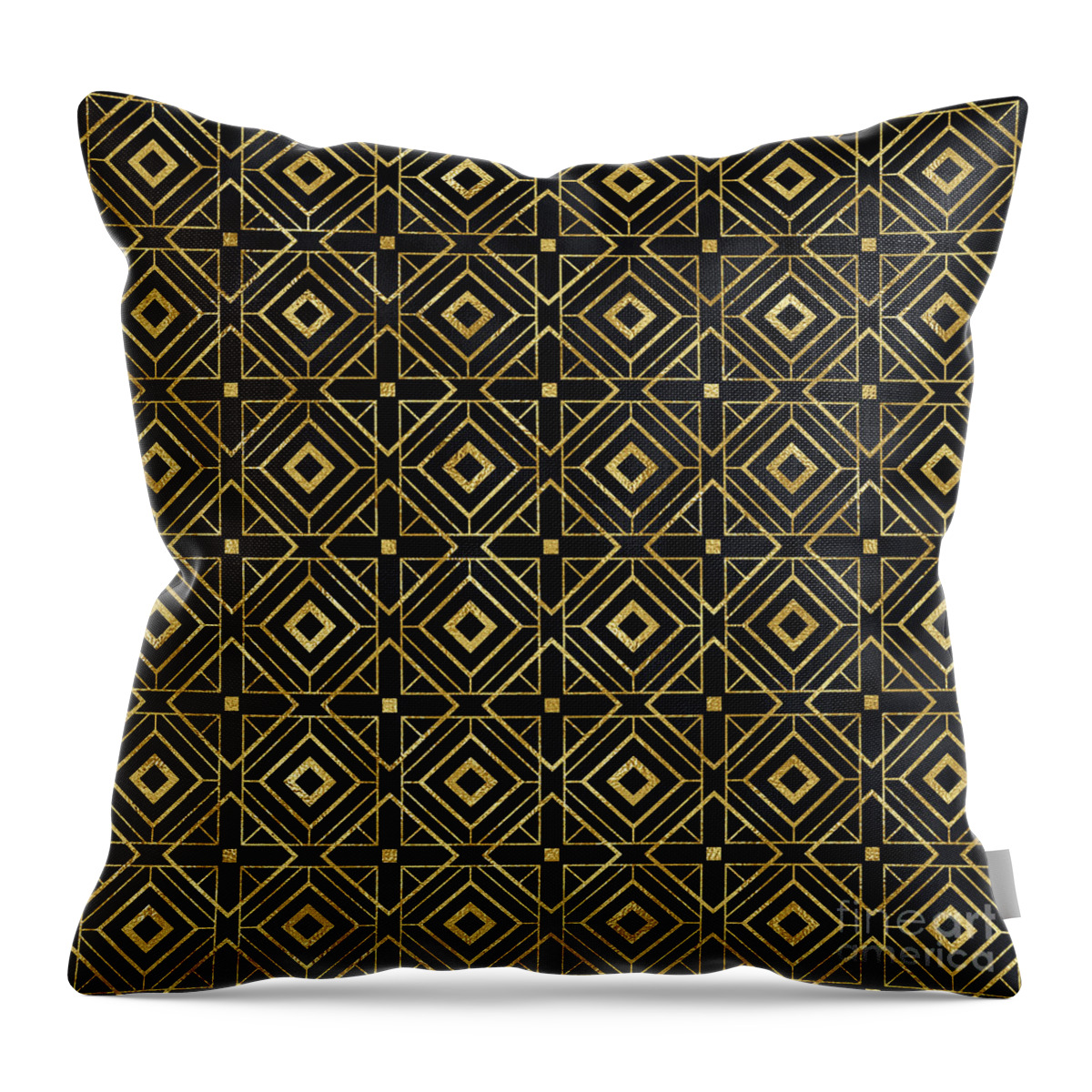 Art Throw Pillow featuring the digital art Triangula - Gold Black Art Deco Seamless Pattern by Sambel Pedes