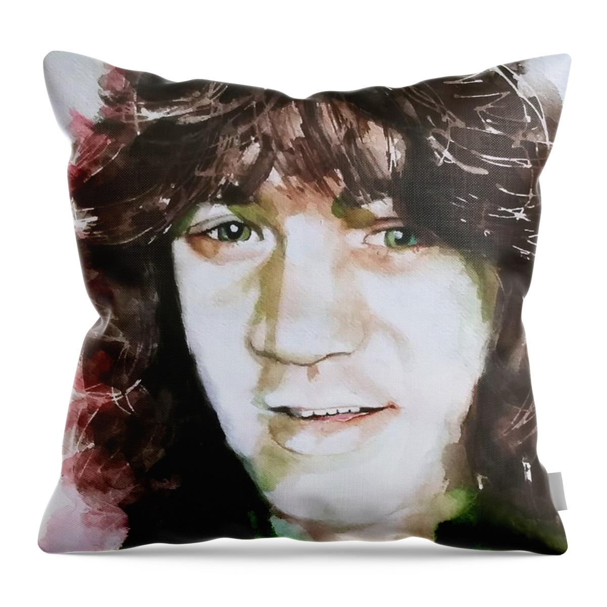 Watercolor Throw Pillow featuring the painting Tribute to Eddie Van Halen 2 by Chrisann Ellis
