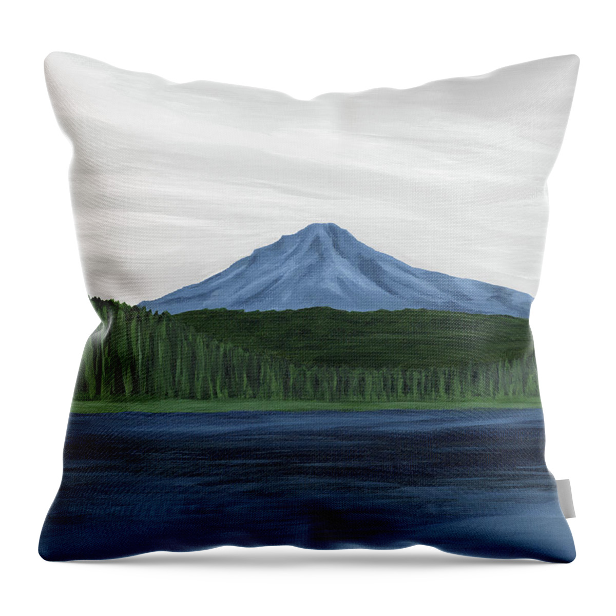 Navy Blue Throw Pillow featuring the painting Trillium Lake by Rachel Elise