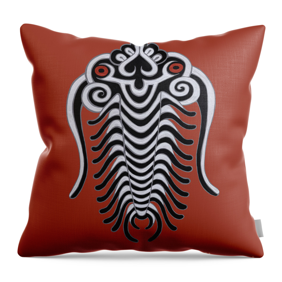 Sea Creature Throw Pillow featuring the painting Trilobite. Red by Amy E Fraser