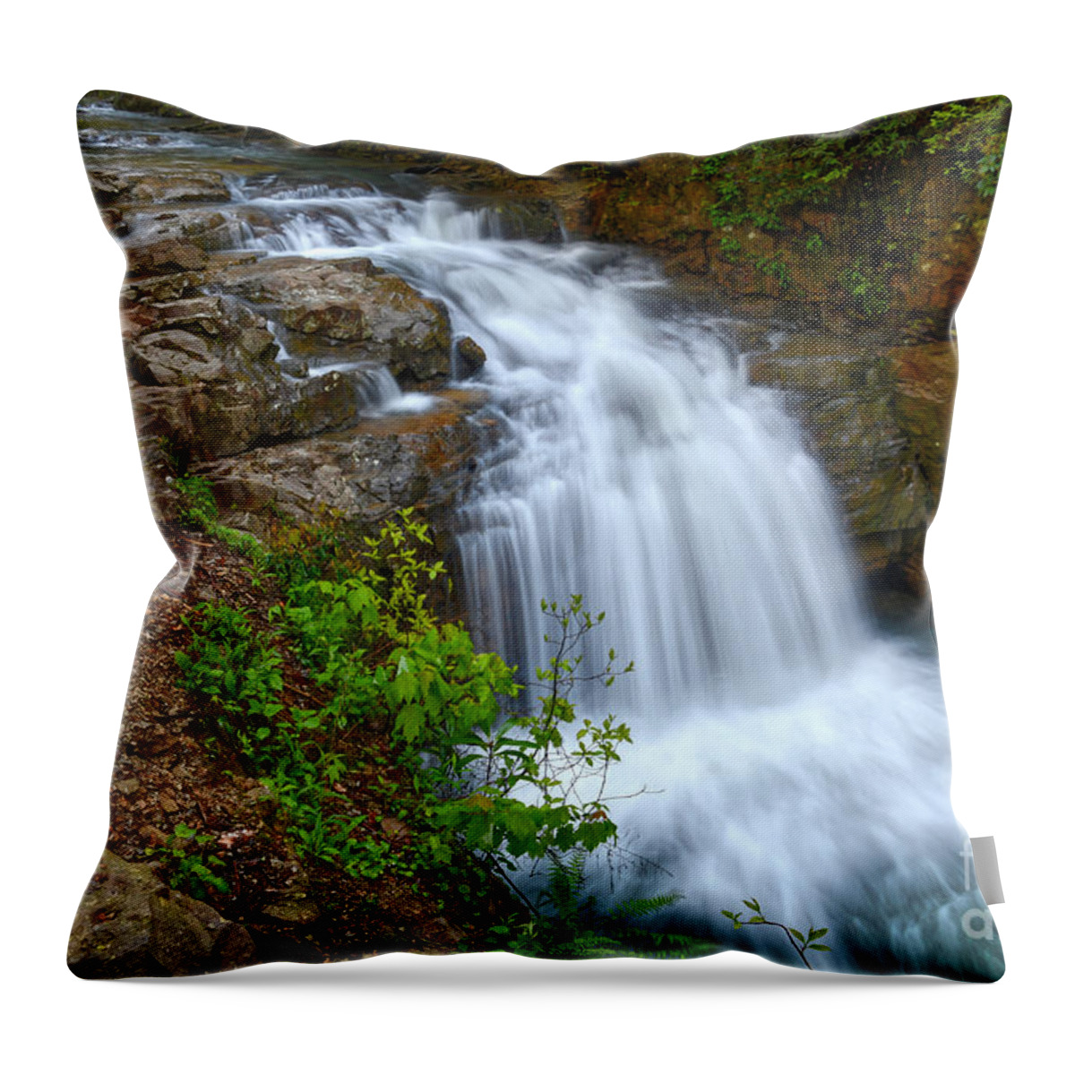 Triple Falls Throw Pillow featuring the photograph Triple Falls On Bruce Creek 13 by Phil Perkins