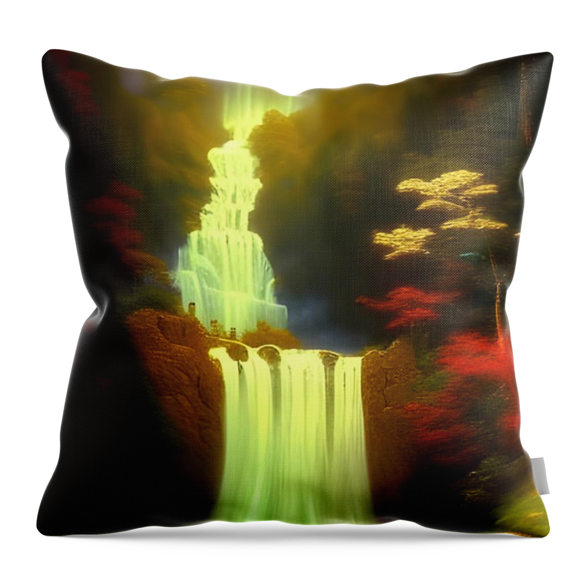 Digital Throw Pillow featuring the digital art Triple Waterfall by Beverly Read