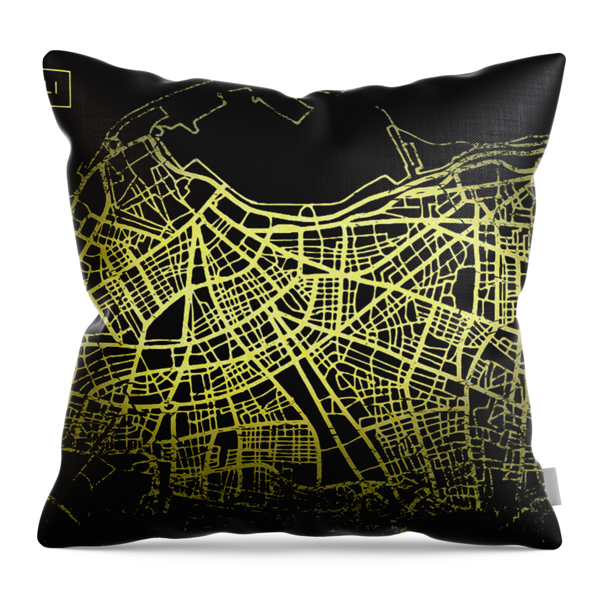 Map Throw Pillow featuring the digital art Tripoli Map in Gold and Black by Sambel Pedes
